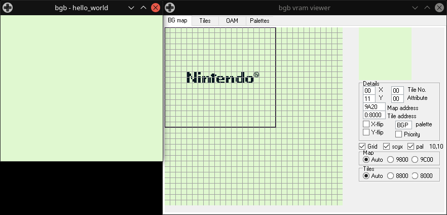 La visionneuse de VRAM de BGB qui montre les tuiles du logo Nintendo